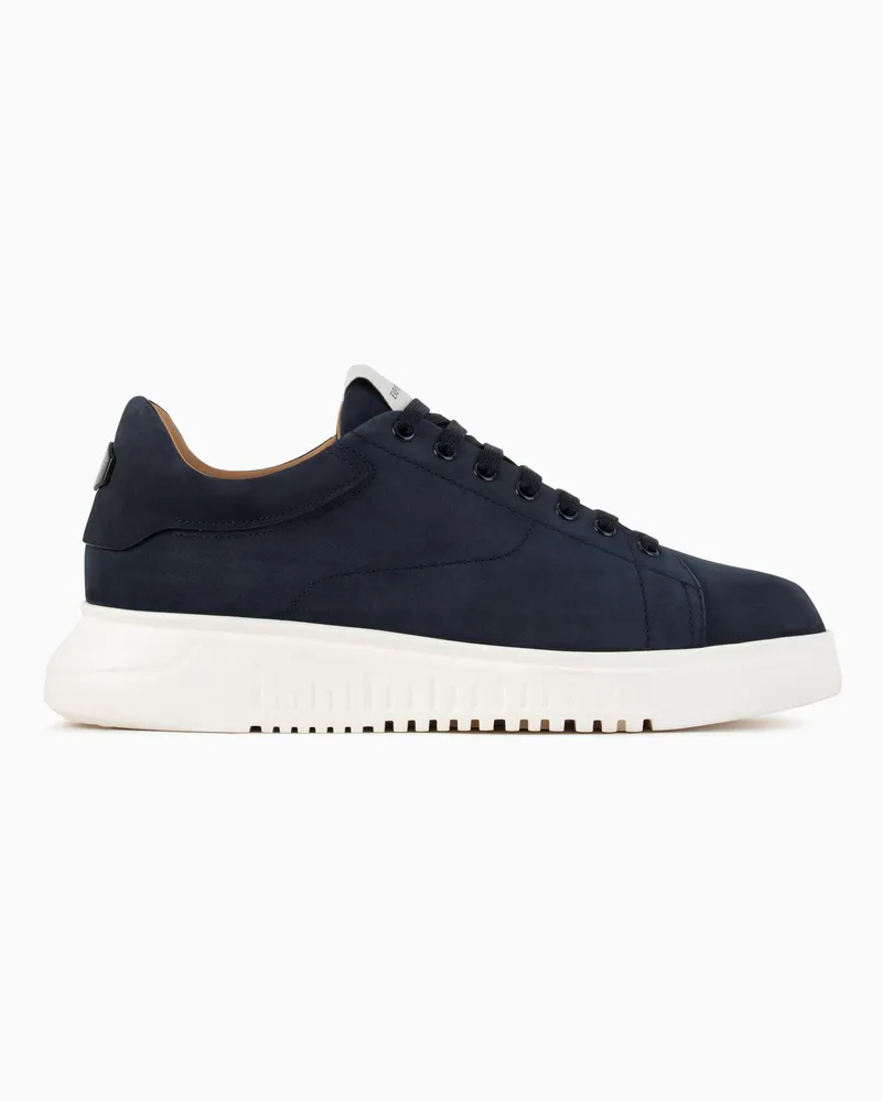 Emporio Armani Sneaker aus Nubukleder mit profilierter Sohle Blau