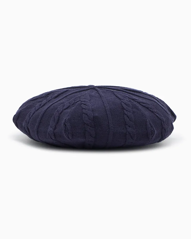 Emporio Armani Baskenmütze aus Viskosestrick mit Zopfmuster Marineblau