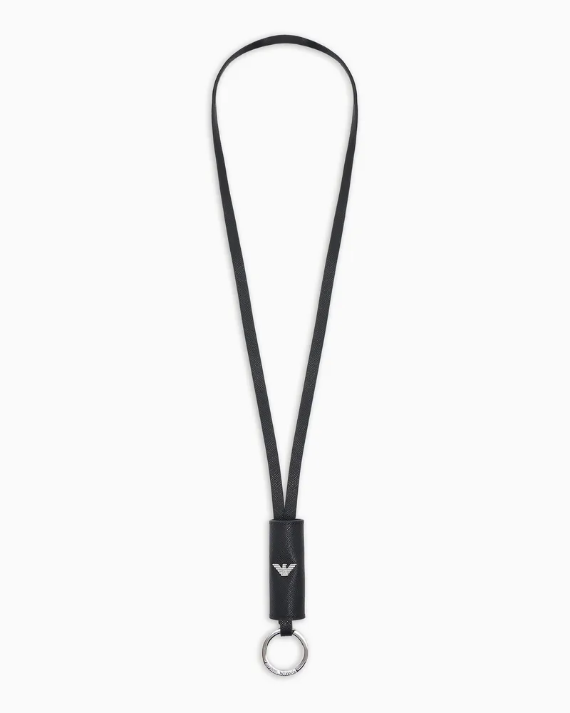 Emporio Armani ASV Schlüsselanhänger zum Umhängen aus neu aufbereitetem Saffiano Schwarz