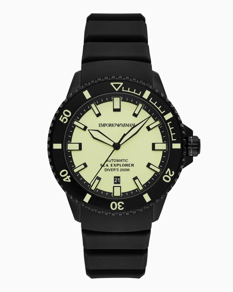 Emporio Armani Sea Explorer Automatikuhr aus schwarzem Silikon Mehrfarbig