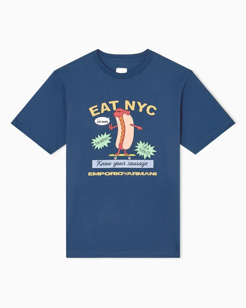 Emporio Armani EAT NYC Jersey-T-Shirt mit Print aus der New York Sonderkollektion Blau