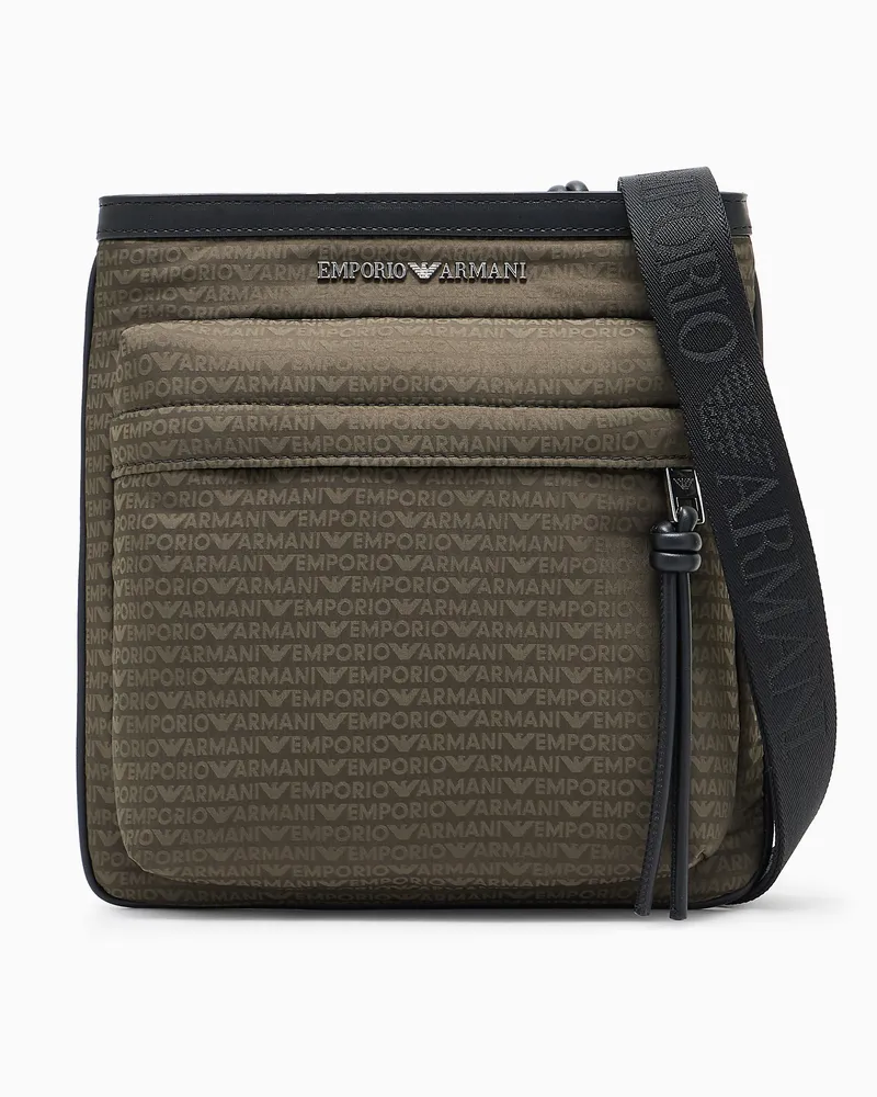 Emporio Armani Flacher Nylon-Schultergurt mit Monogramm-Schriftzug Grün