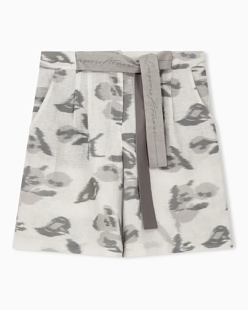 Emporio Armani Regular Fit Bermudas aus Leinen mit Blumenmuster und Gürtel Gemustert
