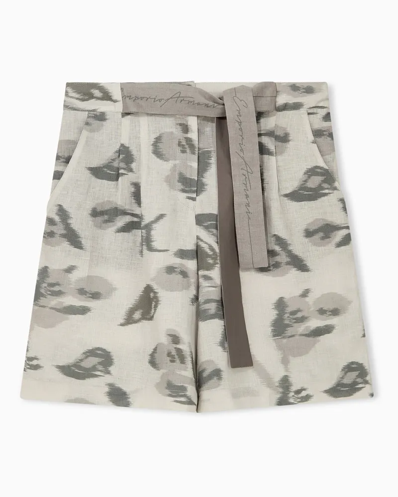 Emporio Armani Regular Fit Bermudas aus Leinen mit Blumenmuster und Gürtel Gemustert