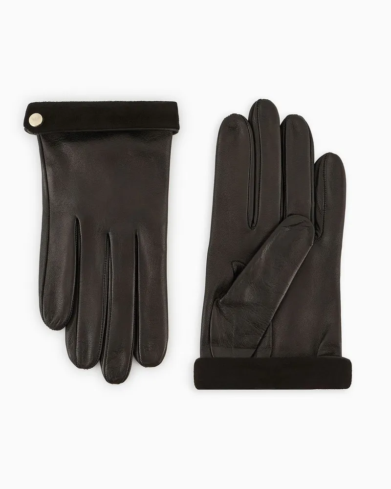 Emporio Armani Nappa-handschuhe mit Veloursleder-bündchen Schwarz