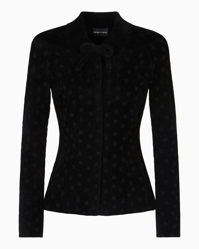 Emporio Armani Jacke mit Schleife aus doppellagigem Chenille Punktemuster in Jacquard-Stoff-Verarbeitung Schwarz