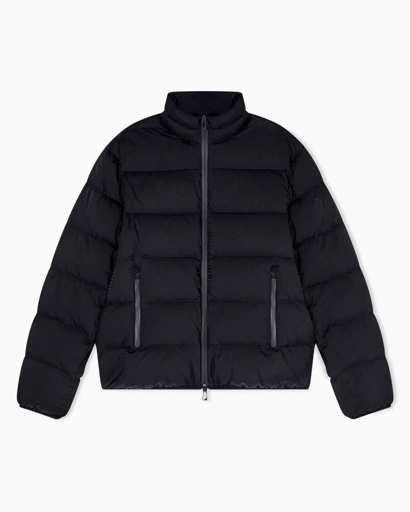 Emporio Armani Gesteppte, wasserabweisende Daunenjacke aus Nylon mit Schriftzug aus Jacquard-Stoff Schwarz