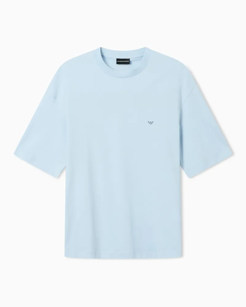 Emporio Armani Over-fit jersey T-shirt with used-effect logo print Hellblau