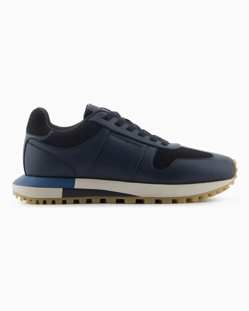 Emporio Armani Sneaker aus Leder mit Details aus Filz Marineblau