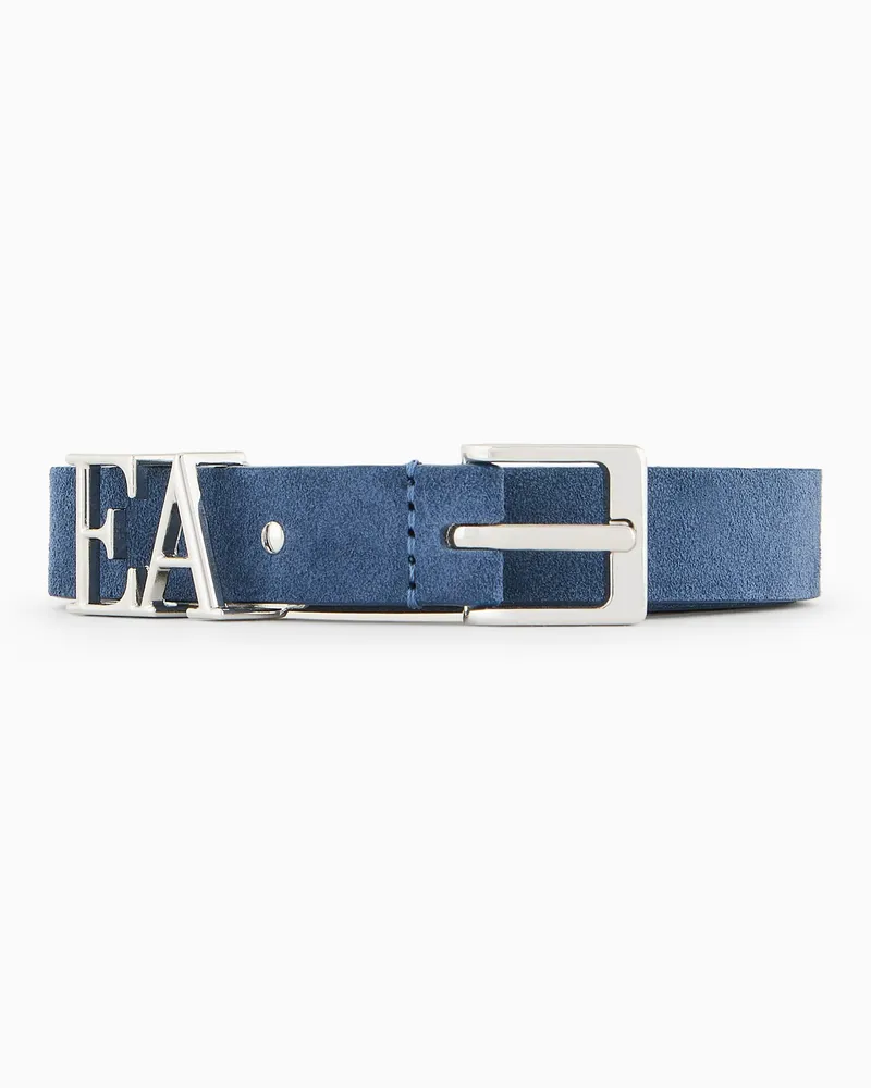 Emporio Armani Gürtel aus Veloursleder mit EA-Relieflogo auf der Schließe Blau