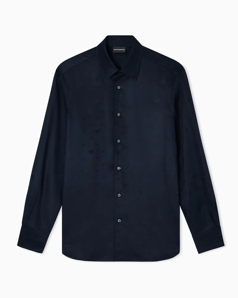 Emporio Armani Lyocell-Hemd in Jacquard-Stoff-Verarbeitung mit Allover-Adlern Blau
