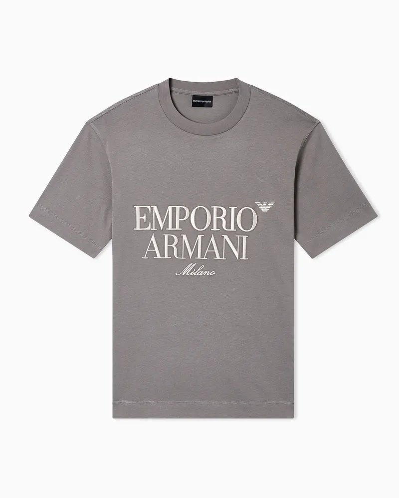 Emporio Armani Heavy jersey T-shirt with raised logo embroidery Grau