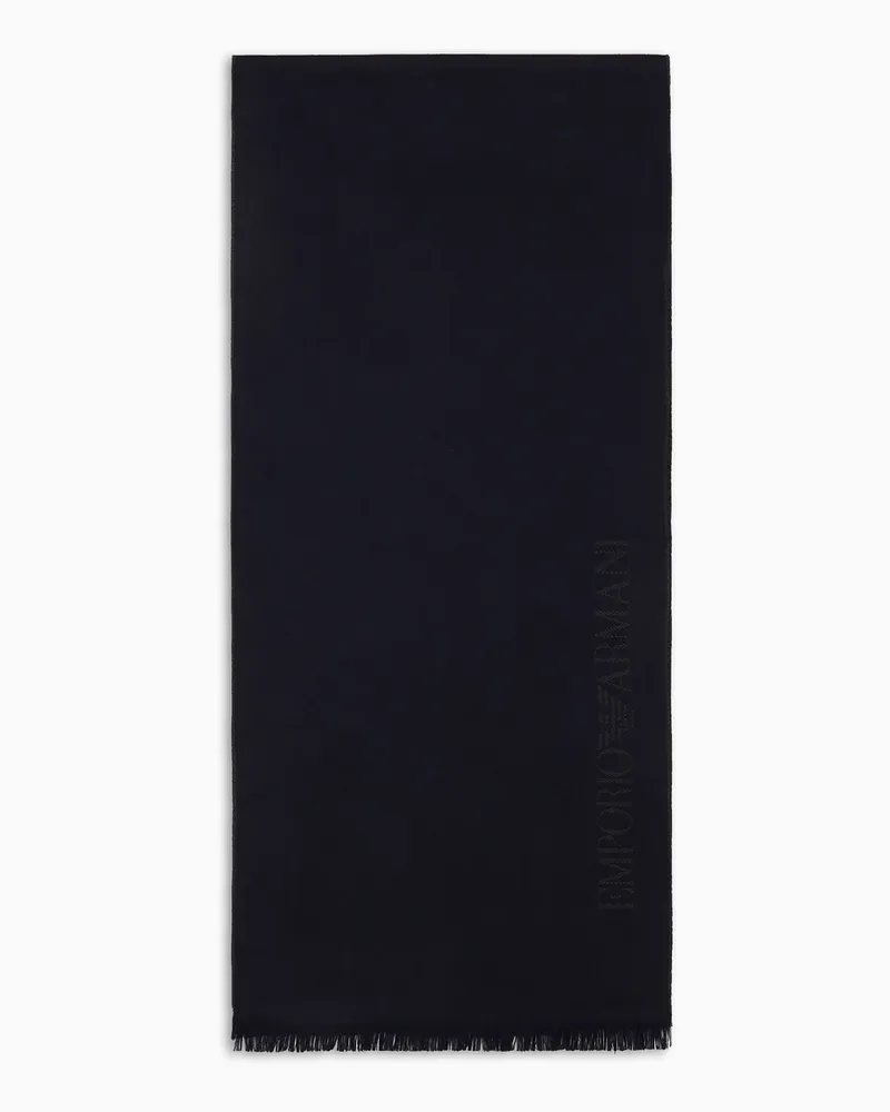Emporio Armani Schal aus Wolle mit Jacquard-Logo und Fransen Essential Blau