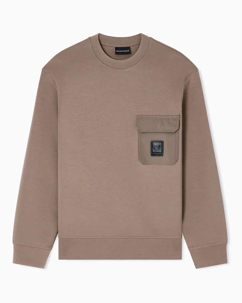 Emporio Armani ASV Sweatshirt aus Double-Jersey mit Tasche Logo-Patch Beige