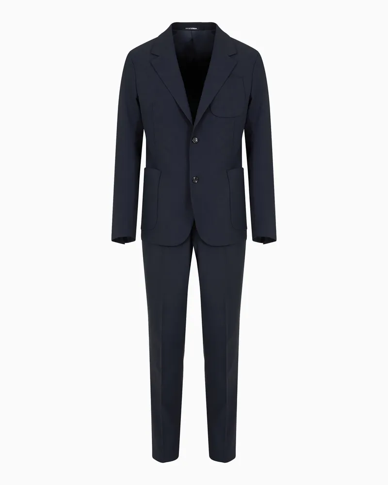 Emporio Armani Einreihiger Anzug in Slim Fit aus Bi-Stretch-Schurwollgewebe Marineblau