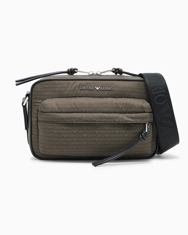 Emporio Armani Kameratasche aus Nylon mit Monogramm-Schriftzug Grau
