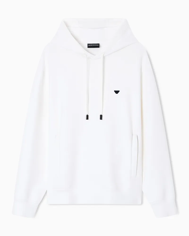 Emporio Armani Sweatshirt aus doppellagigem Jersey mit Kapuze und gesticktem Mikro-Adler Weiß