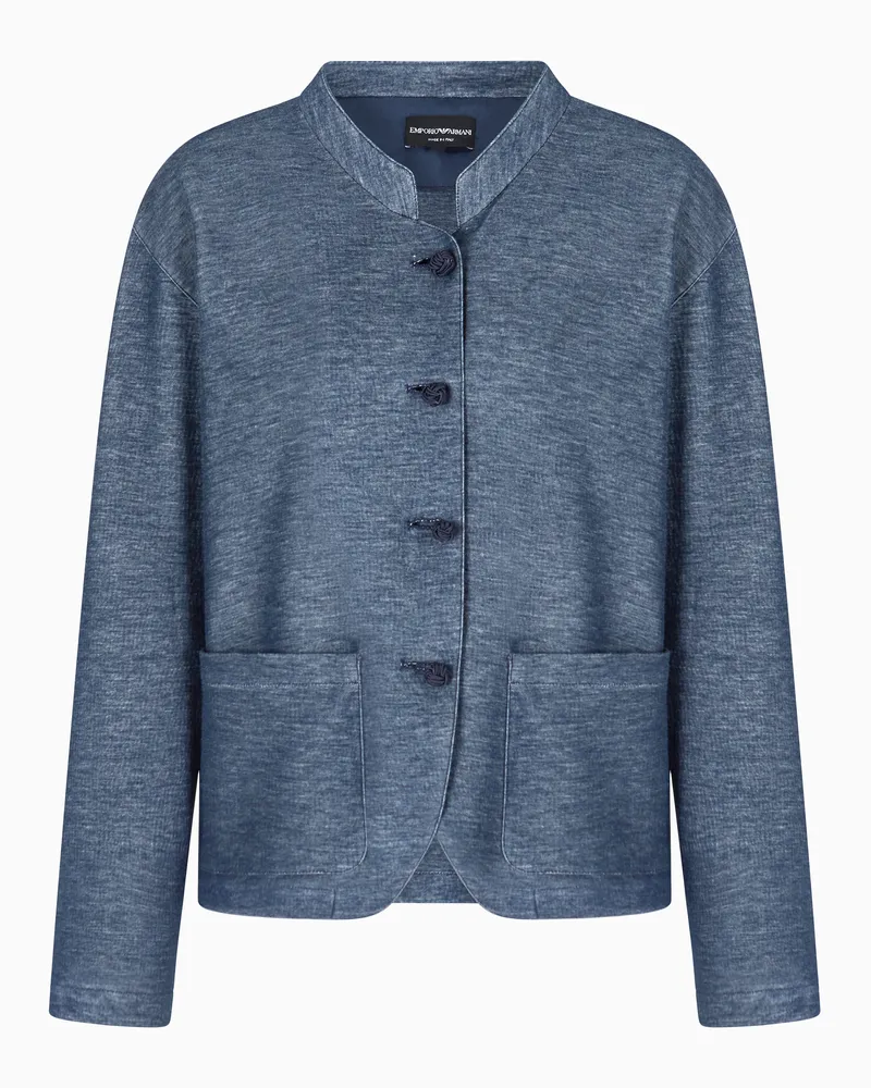 Emporio Armani Sakko aus Double-Jersey mit Grandad-Kragen Blau