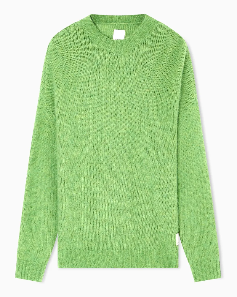 Emporio Armani Gestreifter Maxi-Pullover aus der New York Sonderkollektion, gefertigt aus einer Alpaka-Mischung Grün