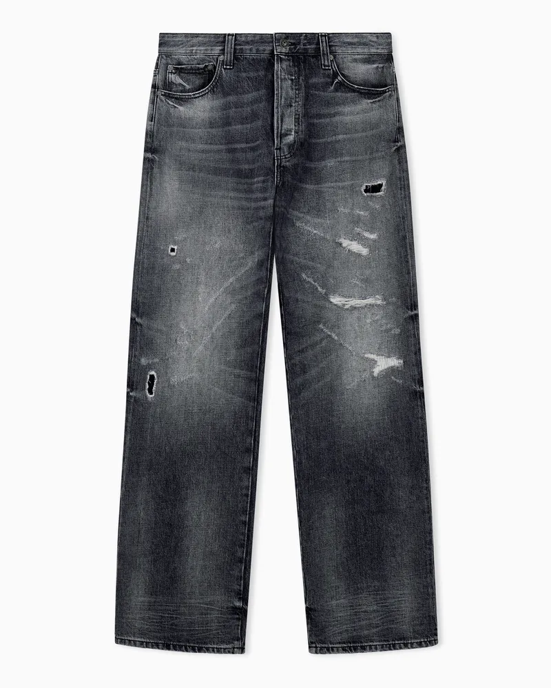 Emporio Armani Weite 5-Pocket-Jeans aus Baumwolldenim mit Rissen Grau