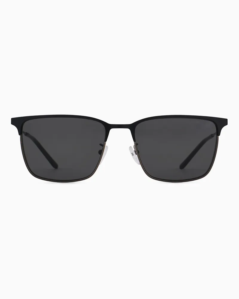 Emporio Armani Rechteckige Sonnenbrille in Asian Fit-Passform für Herren Schwarz