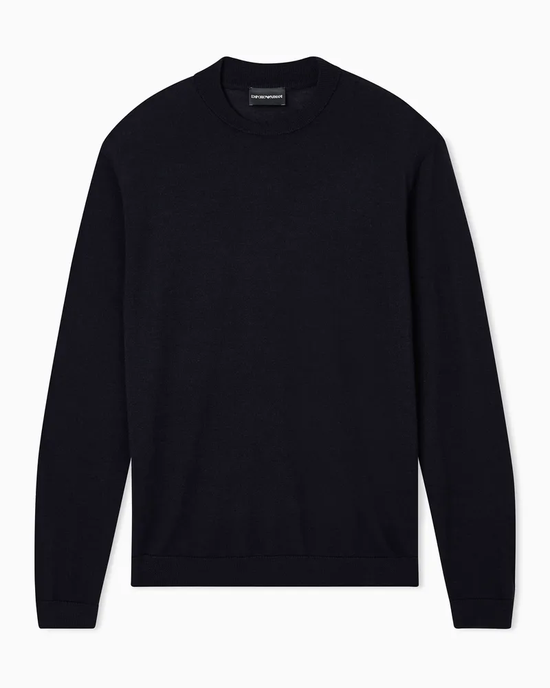 Emporio Armani Pullover aus glatt gestrickter Schurwolle Travel Essential Marineblau