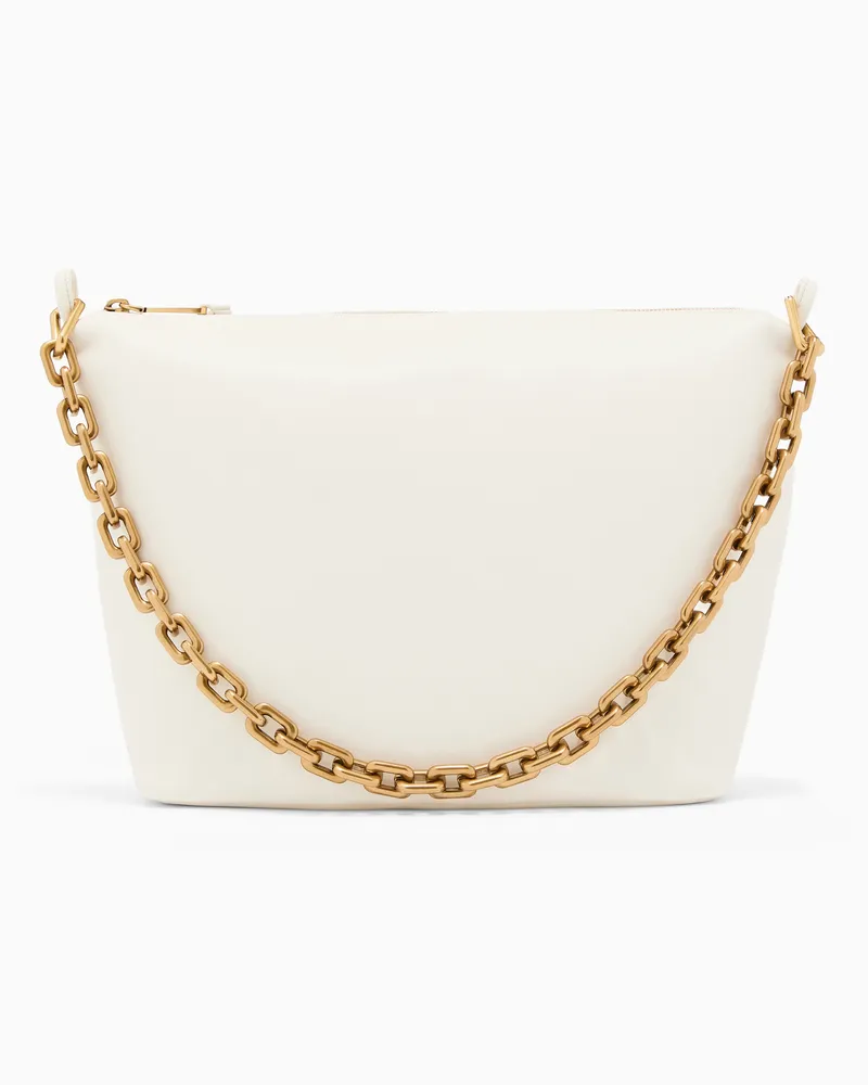 Emporio Armani Mittelgroße Hobo Bag aus Leder mit Kette Weiß