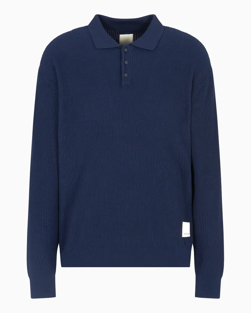 Emporio Armani Geripptes Strick-Poloshirt aus der New York Sonderkollektion Marineblau