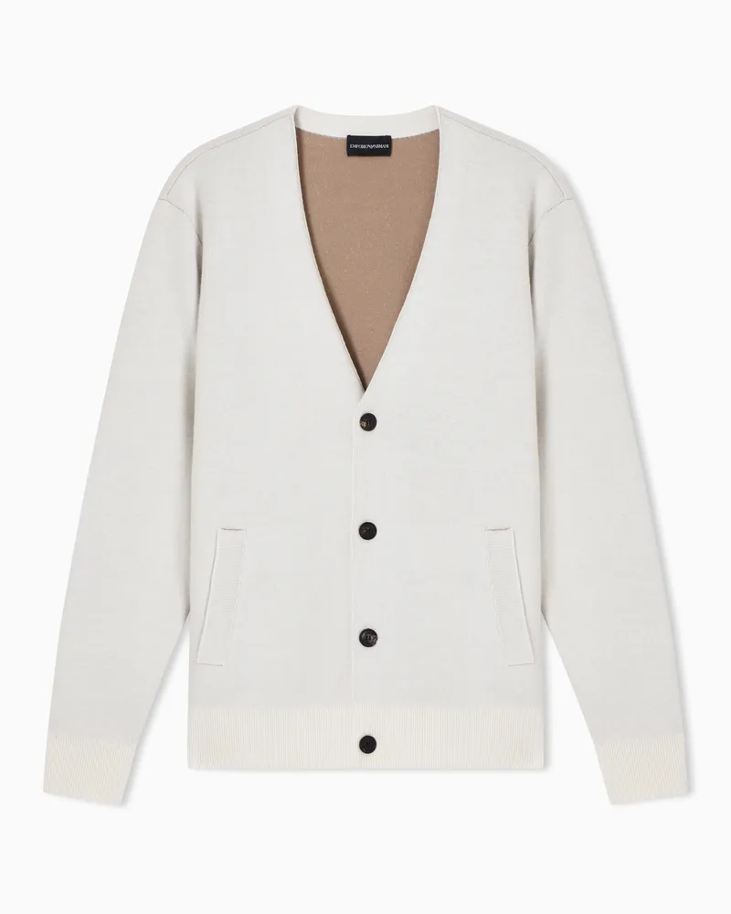 Emporio Armani Cardigan mit V-Ausschnitt aus doppellagiger Schurwolle Weiß