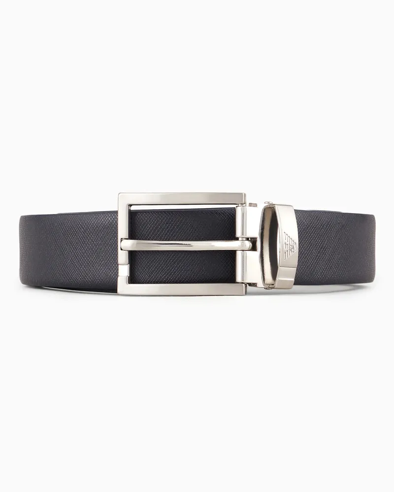 Emporio Armani Wendegürtel aus geprägtem, zweifarbigem Leder mit geprägtem Allover-Adler Schwarz