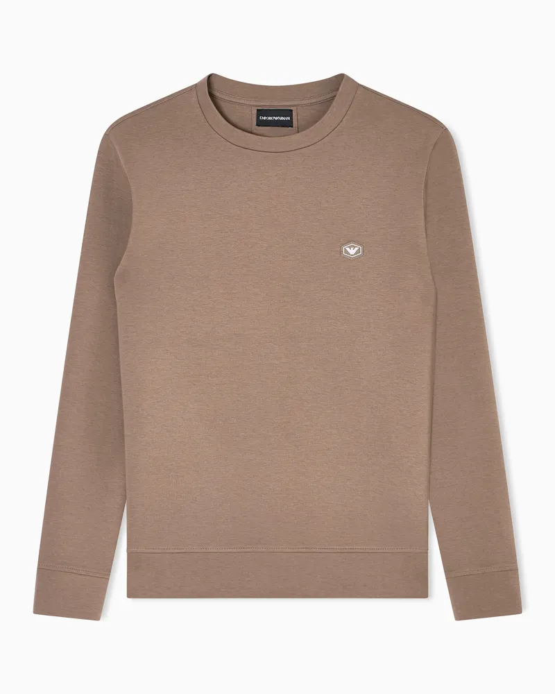 Emporio Armani Sweatshirt aus doppellagigem Jersey mit kleinem Logo-Aufnäher Beige