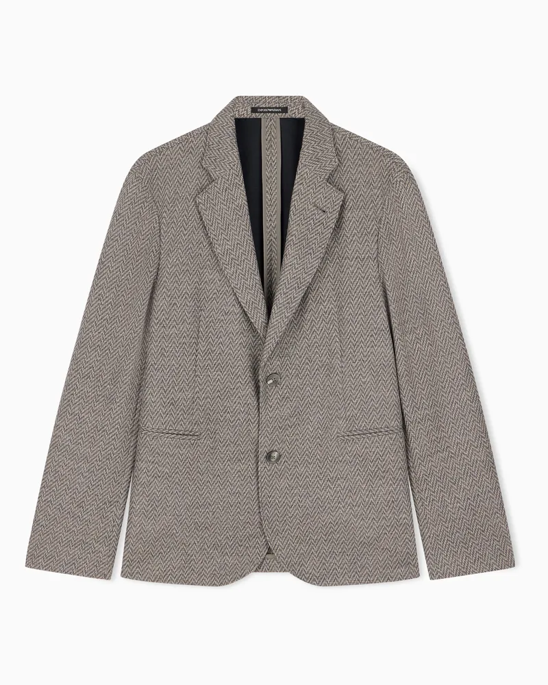 Emporio Armani Ungefütterter Blazer aus Jersey mit Schurwolle und Chevron Beige
