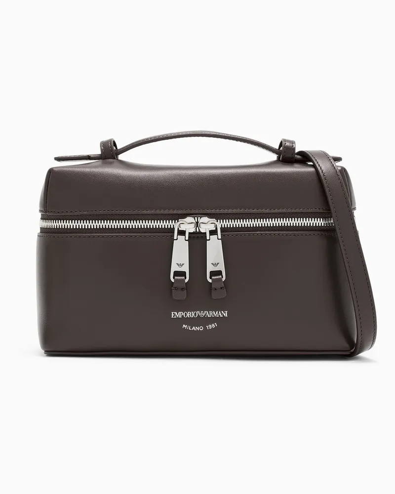 Emporio Armani Kosmetiktasche aus weichem Leder mit Futter aus Baumwolle Braun