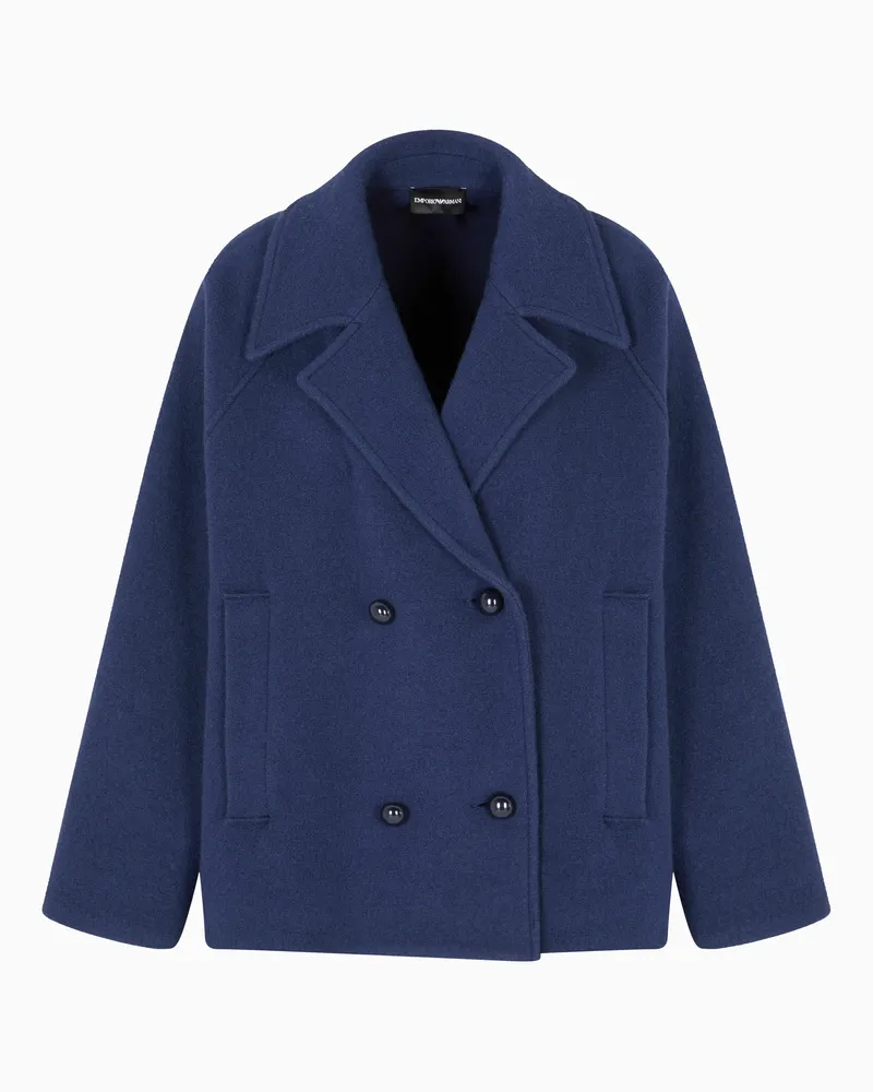 Emporio Armani Zweireihiger Peacoat aus Loden-Wolle Blau