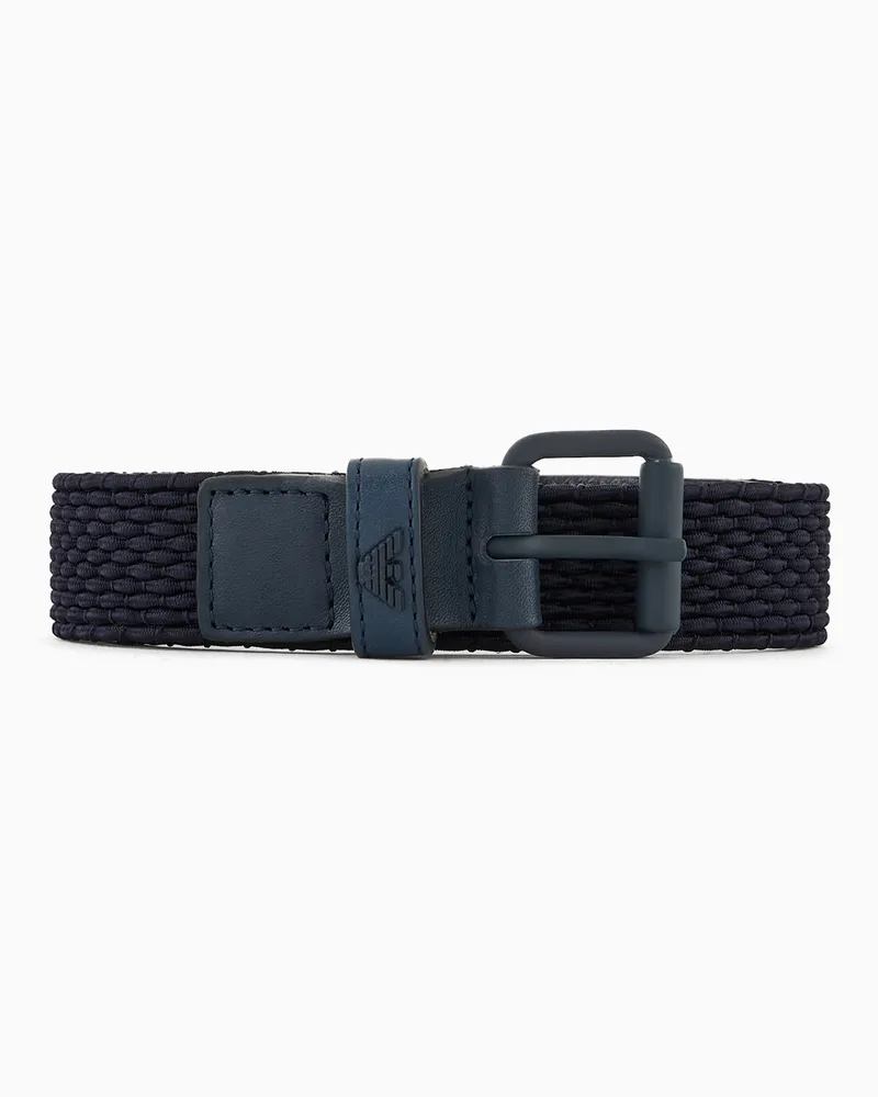 Emporio Armani Gürtel aus geflochtenem Stoff und Leder Marineblau