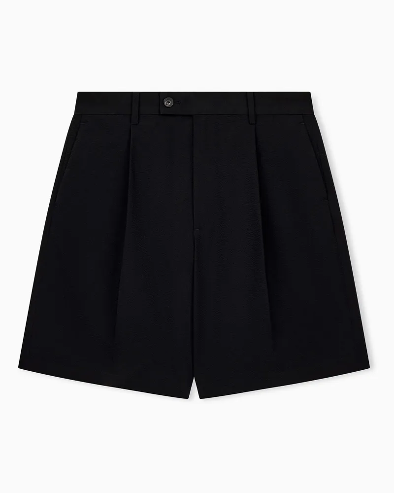 Emporio Armani Bermudashorts aus Seersucker mit Daunenfüllung Schwarz
