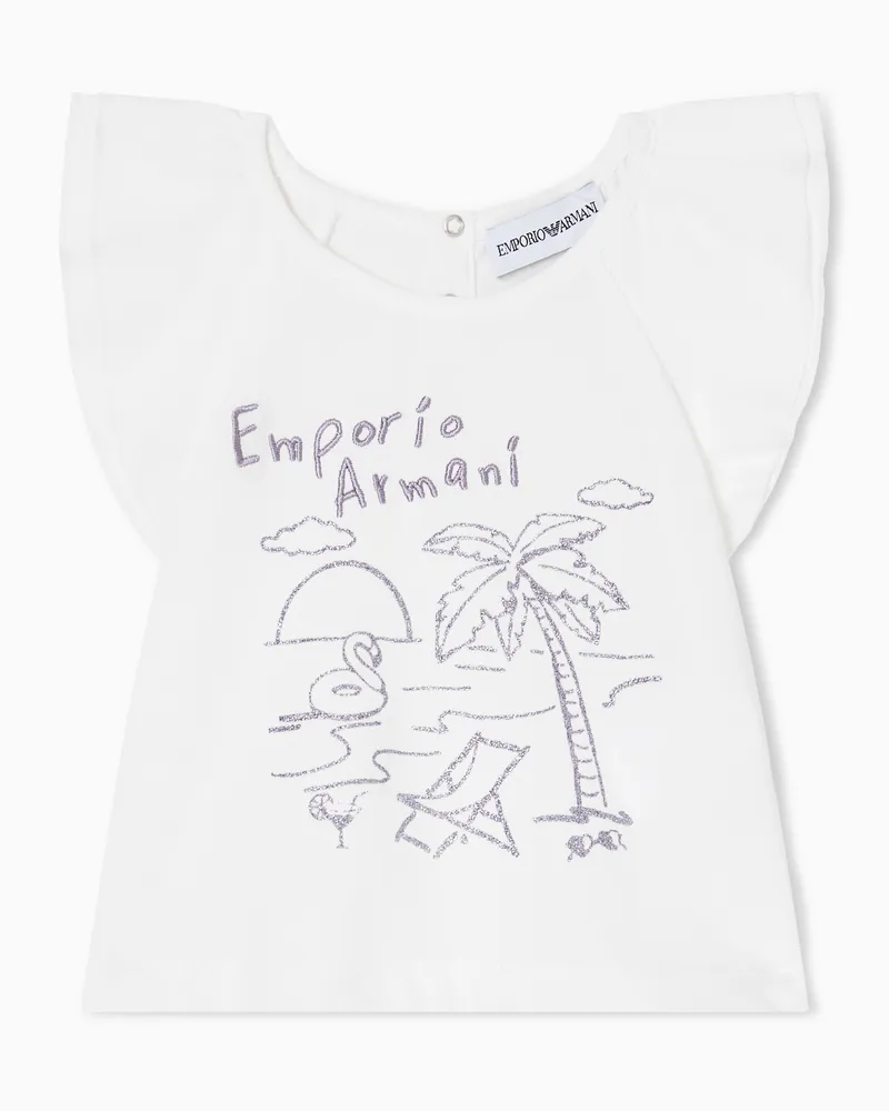 Emporio Armani T-Shirt aus Jersey mit Sommer-Print Weiß