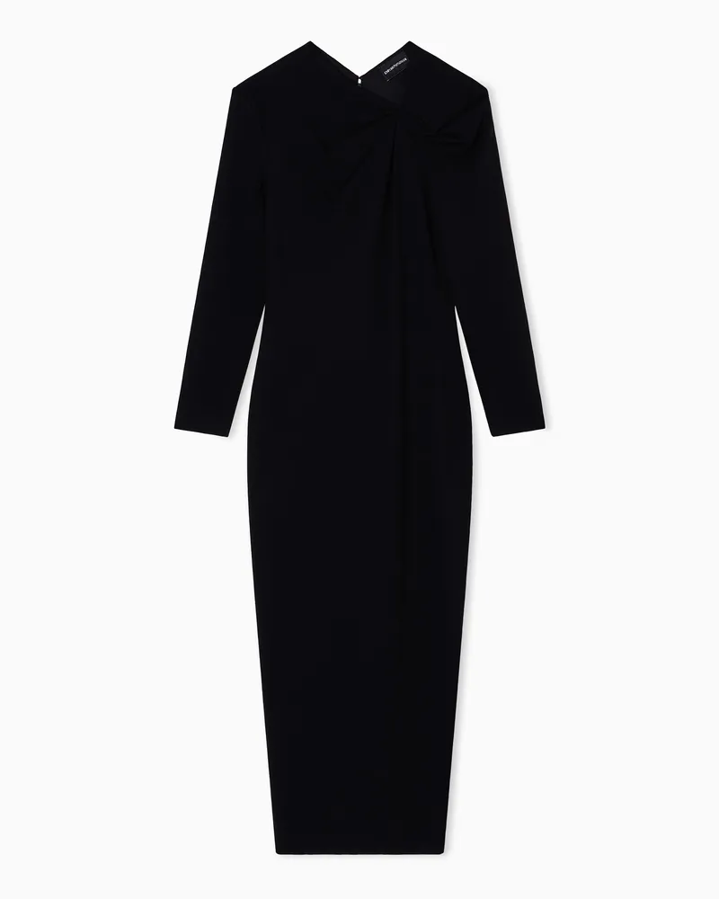 Emporio Armani Langes Kleid mit gerafftem Detail aus elastischem Punto-Milano-Stoff Schwarz