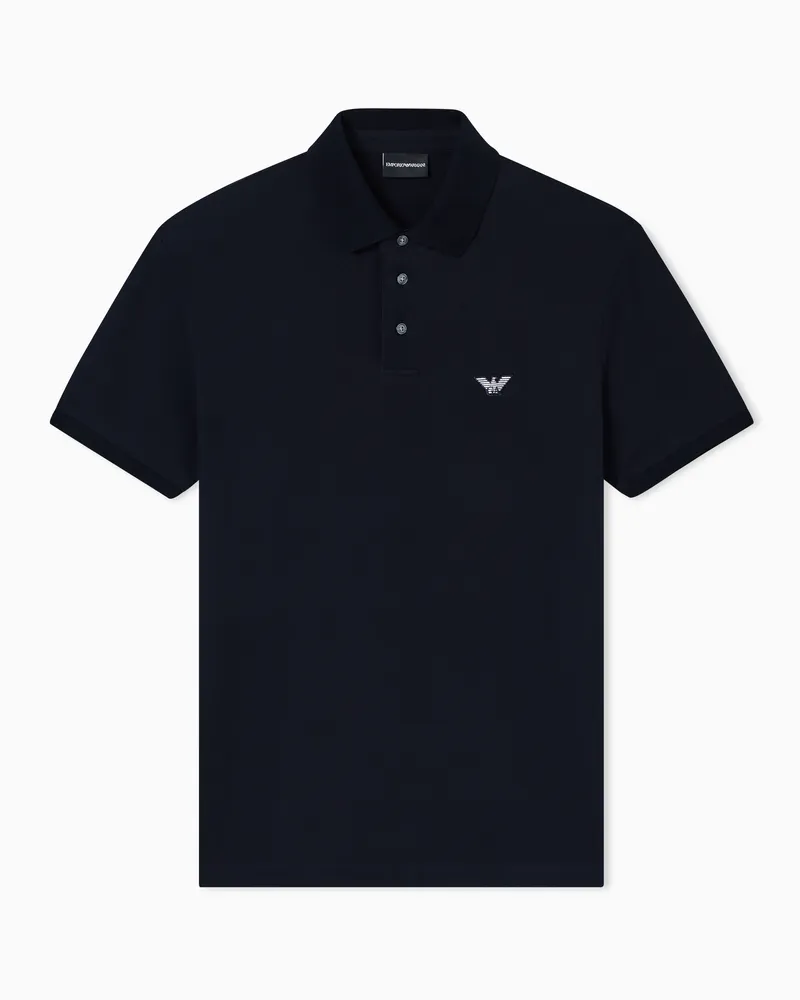 Emporio Armani Poloshirt aus Pikee mit Adler-Stickerei Marineblau