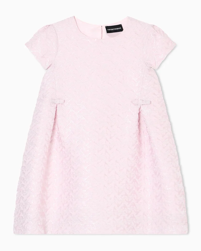 Emporio Armani Kleid aus der Holiday-Sonderkollektion, gefertigt aus Lamé-Stoff mit Adler in Matelassé-Verarbeitung Pink
