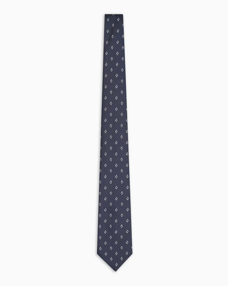 Emporio Armani Krawatte aus reiner Seide mit kleinen eingewebten Rauten aus Jacquard-Stoff Marineblau