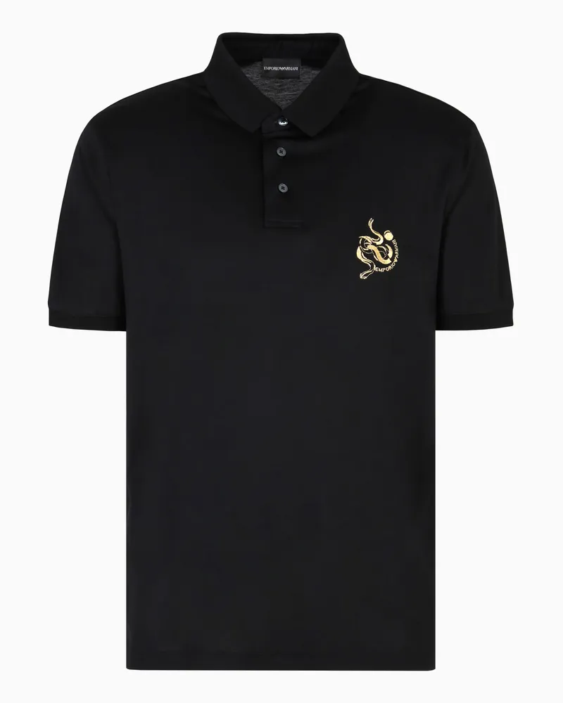 Emporio Armani ASV Poloshirt aus einer Jersey-Lyocell-Mischung mit Stickerei Schwarz