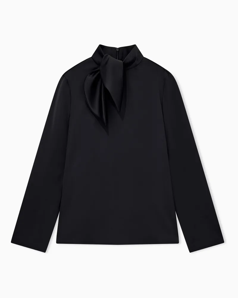 Emporio Armani Bluse aus Techno-Twill mit Stehkragen und einer Schleife Schwarz