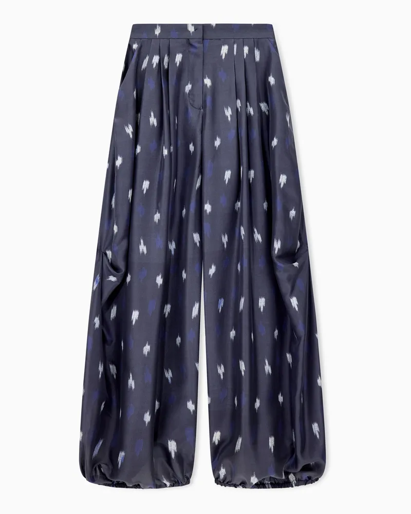 Emporio Armani Hose aus Shantung-Seide mit weitem Bein und Carpet-Print Marineblau