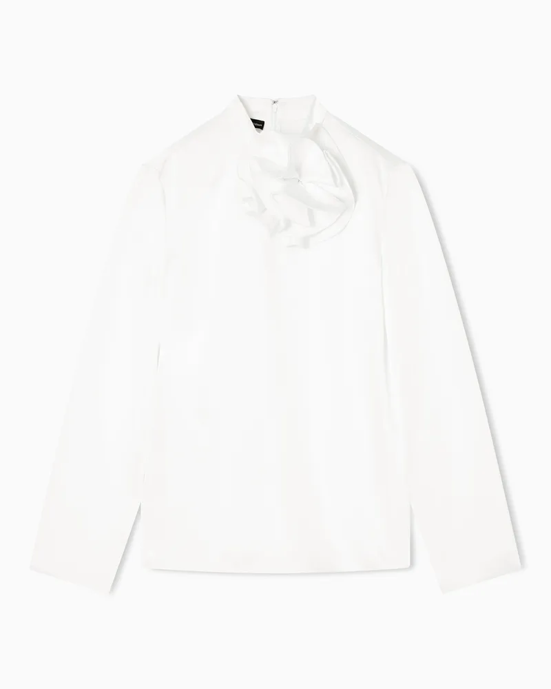 Emporio Armani Bluse mit appliziertem Blumen-Detail aus Satin Weiß