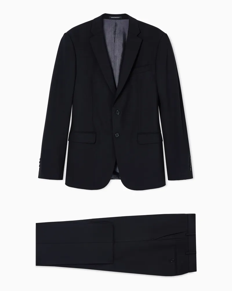 Emporio Armani Einreihiger Anzug aus Bi-Stretch-Wollfresko mit Tropenmuster Schwarz