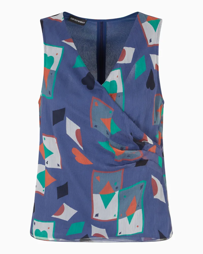 Emporio Armani Drapiertes Top aus Seiden-Crêpe mit „Jeu de Cartes“-Detail Marineblau