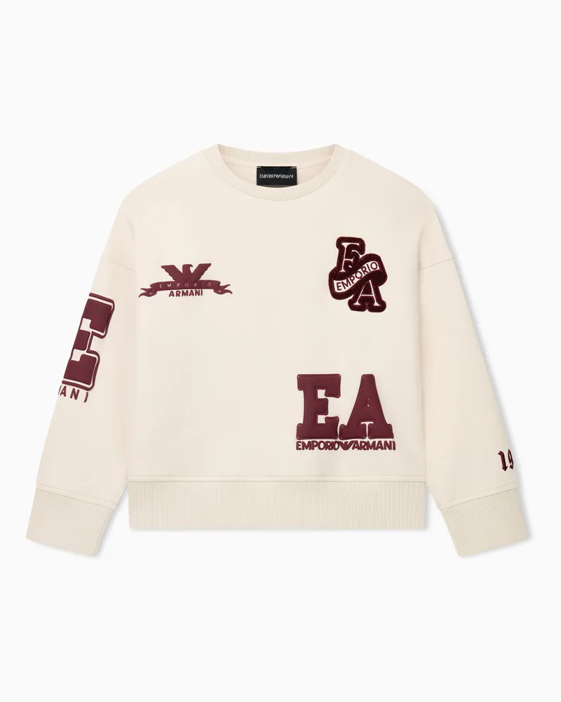Emporio Armani Oversize Sweatshirt aus Baumwolljersey mit Applikationen Beige