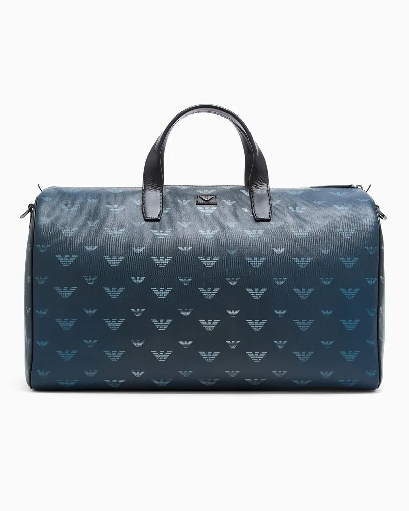 Emporio Armani Henkeltasche aus beschichtetem Canvas mit Allover-Adlerprint Blau
