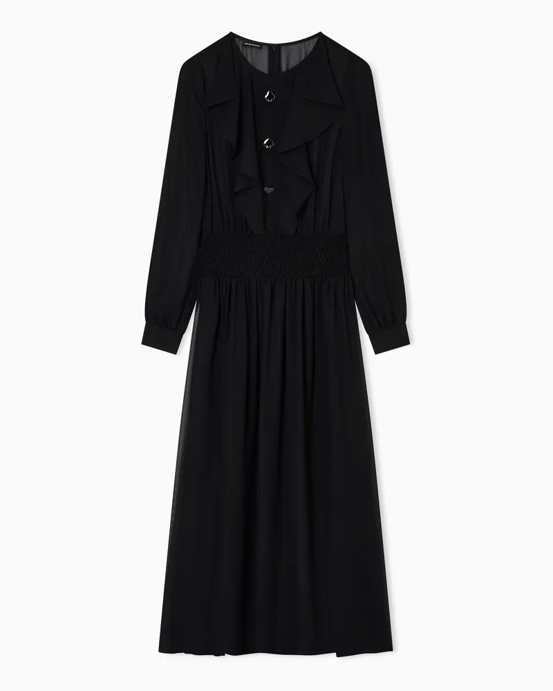 Emporio Armani Langes Kleid mit geraffter elastischer Taille aus Funktions-Georgette Schwarz